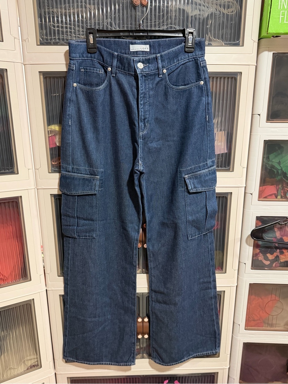 LOFT Dark Indigo Straight Leg Cargo Jeans